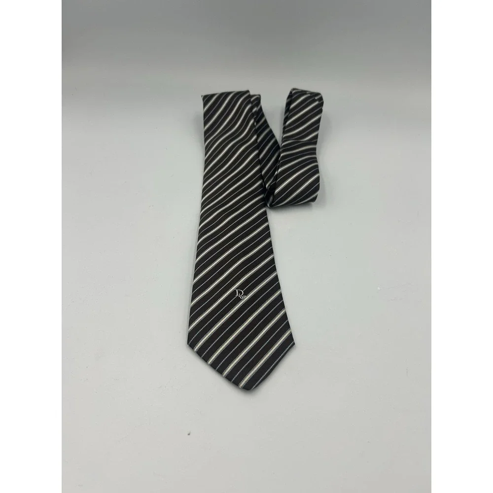 Vintage 1960s Christian Dior Necktie‎ Tie Mens Brown Blue Stripe Poly/Silk